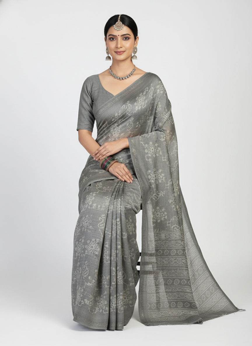 Ink Blossom Saree