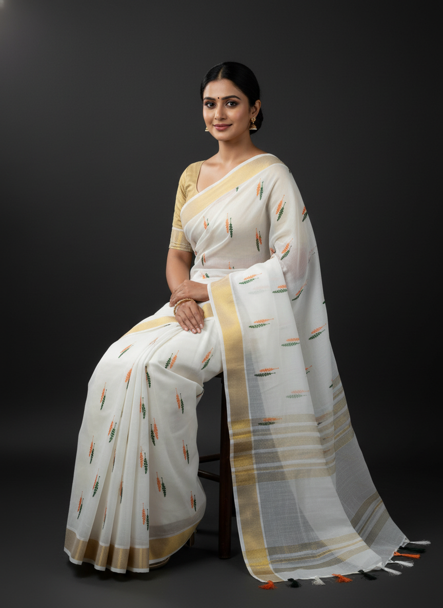 Tiranga Leaf White with Blouse