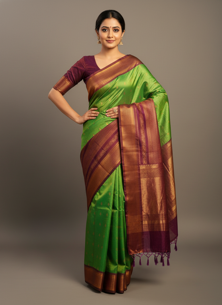 Acrylic Satil All Over Moving Colour Saree