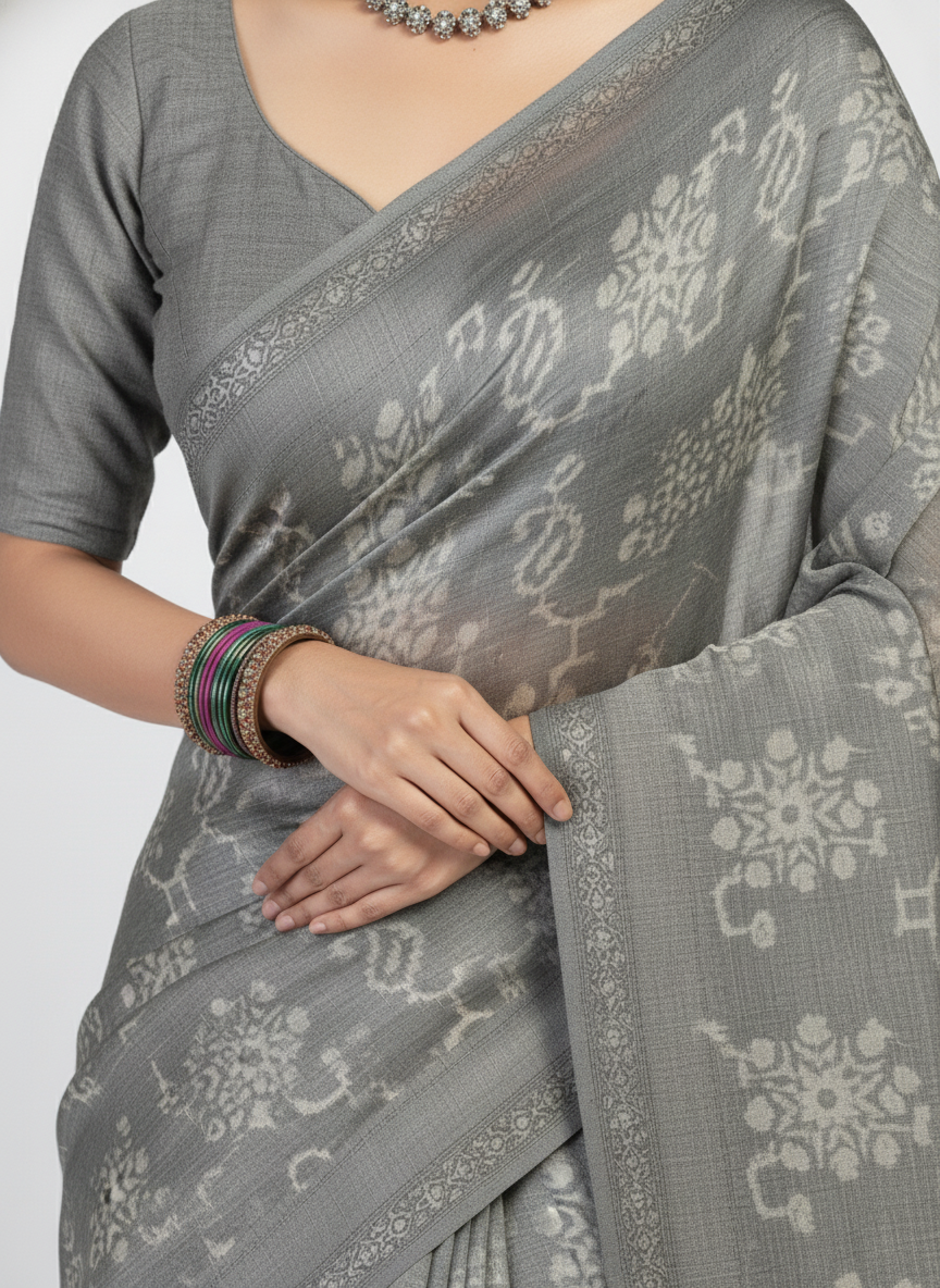 Ink Blossom Saree