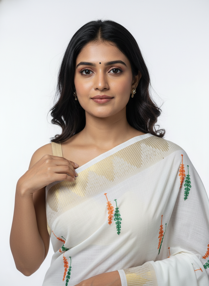 Tiranga Leaf White with Blouse