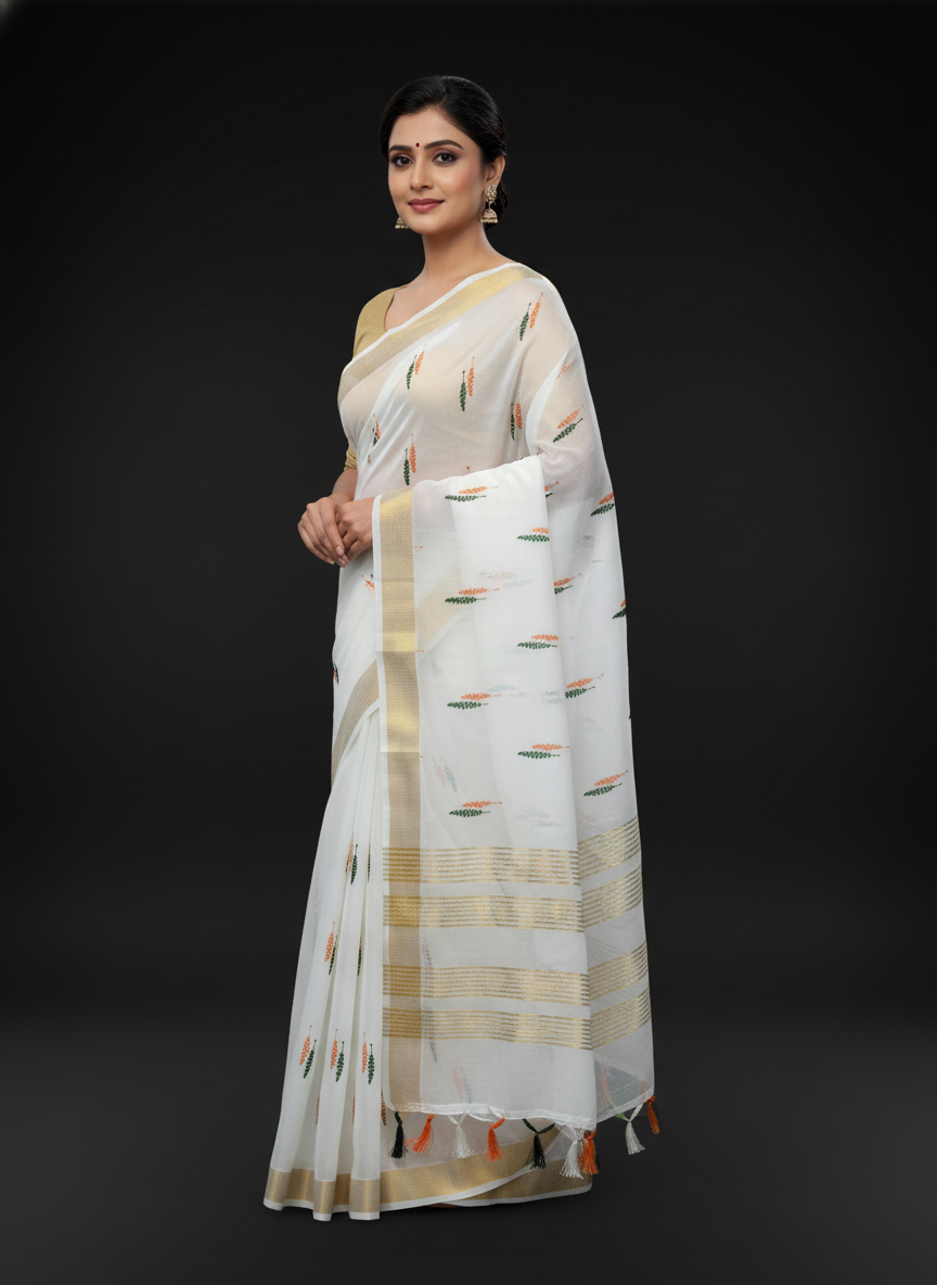 Tiranga Leaf White with Blouse