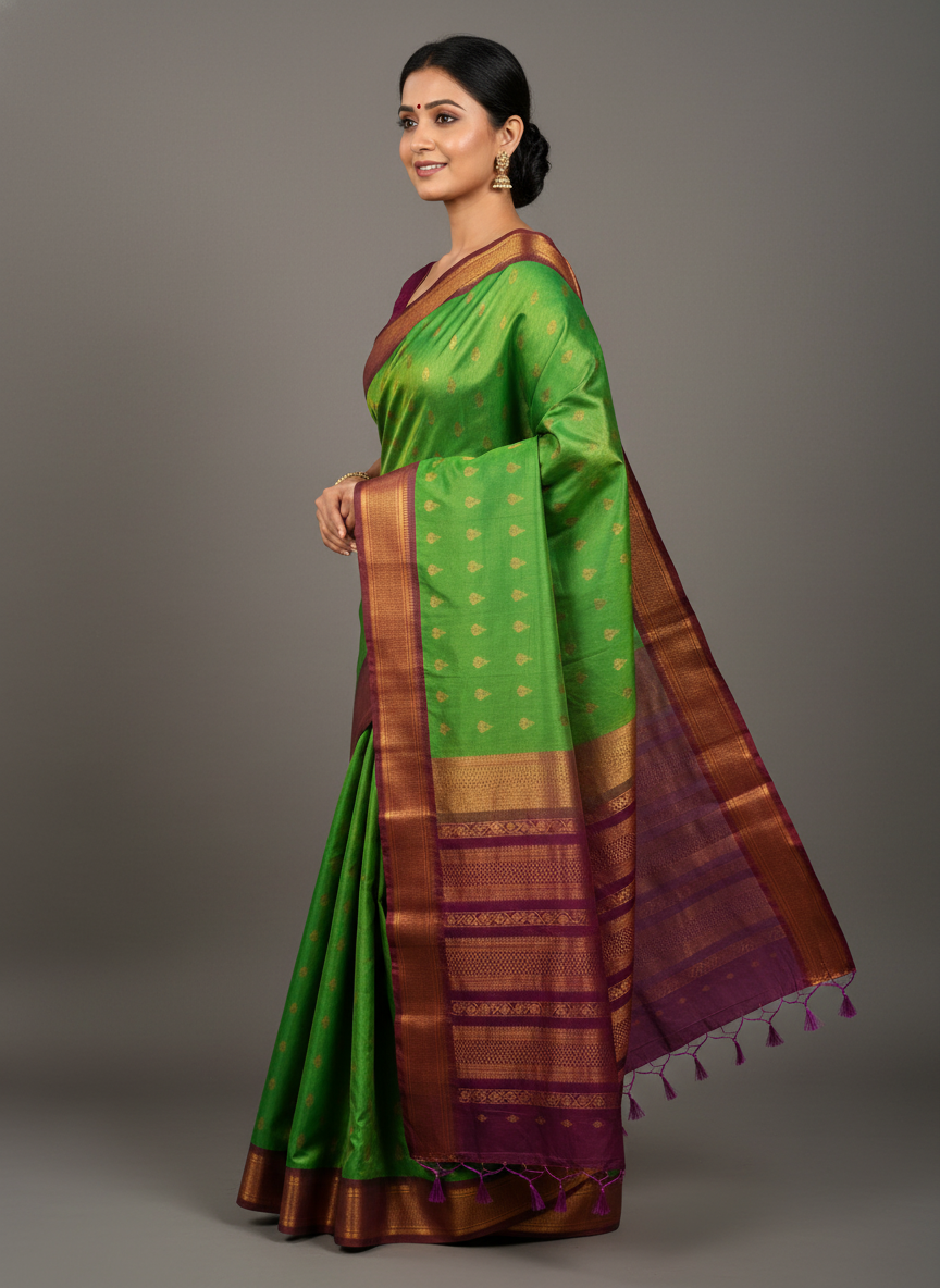 Acrylic Satil All Over Moving Colour Saree
