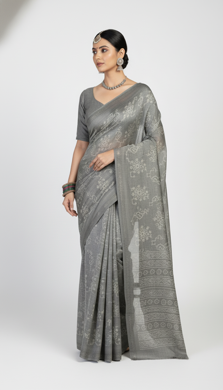 Ink Blossom Saree