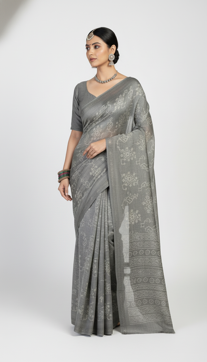 Ink Blossom Saree